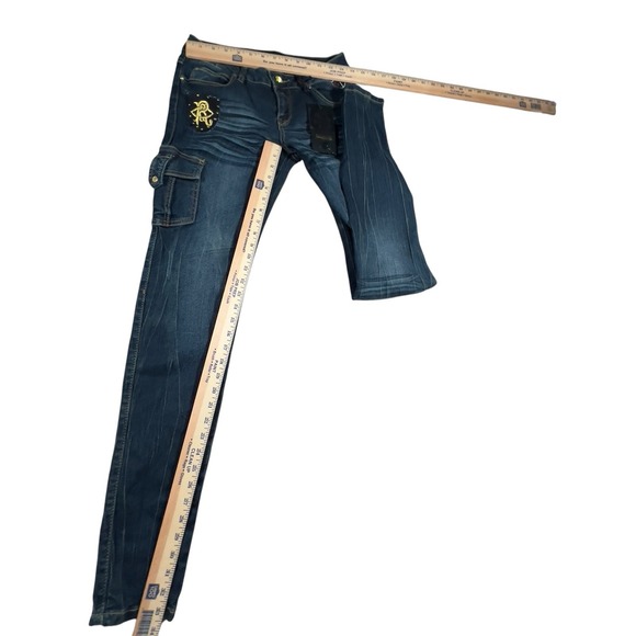 Rocawear 1999 Jean Skinny Cargo MidRise Size 7 Stretch Denim Hip Hop 90s‎ Logo - Picture 4 of 7